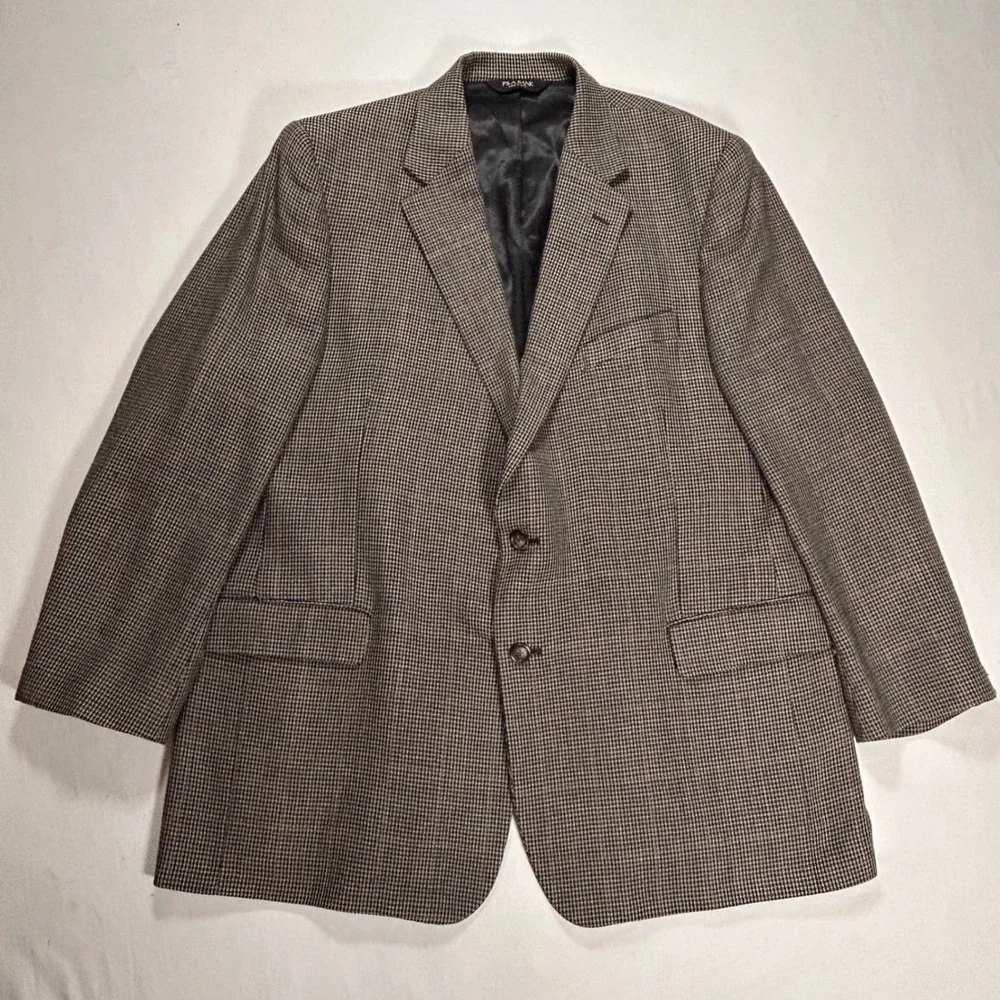 Jos A Bank Blazer Mens 46R Portly Silk Wool Houndstooth Sport Coat Brown Black‎